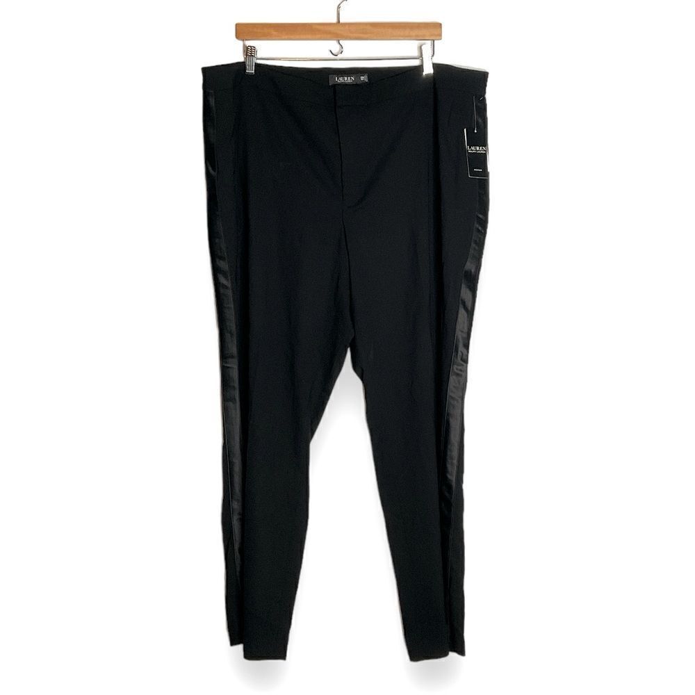 NWT Lauren Ralph Lauren Polo Black Side Stripe Straight Leg Slacks Size 22W